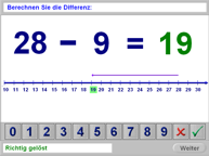 Aufgabenbild Therapiemodul Rechnen 01: Subtraktion mit Zehnerüberschreitung A